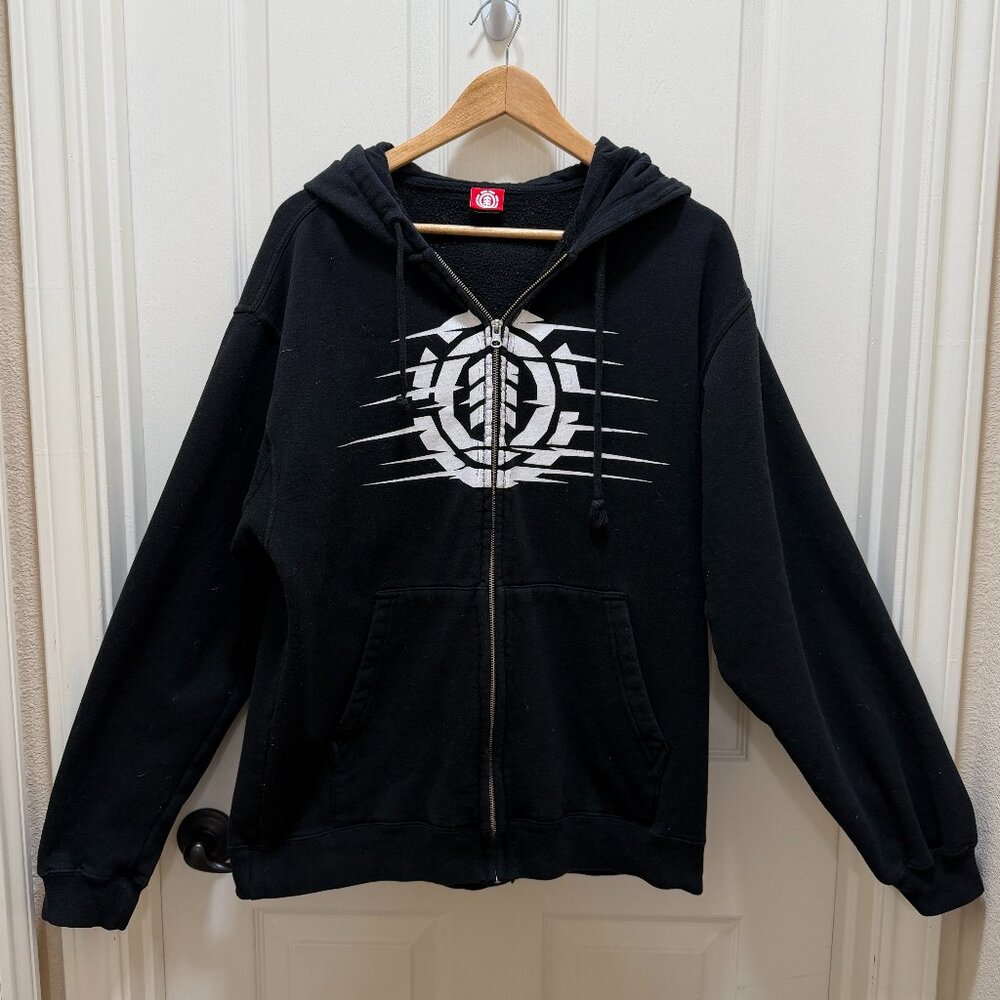 Vintage Element Skater Hoodie Sweatshirt Size L Black Full Zip Grunge Goth Y2K